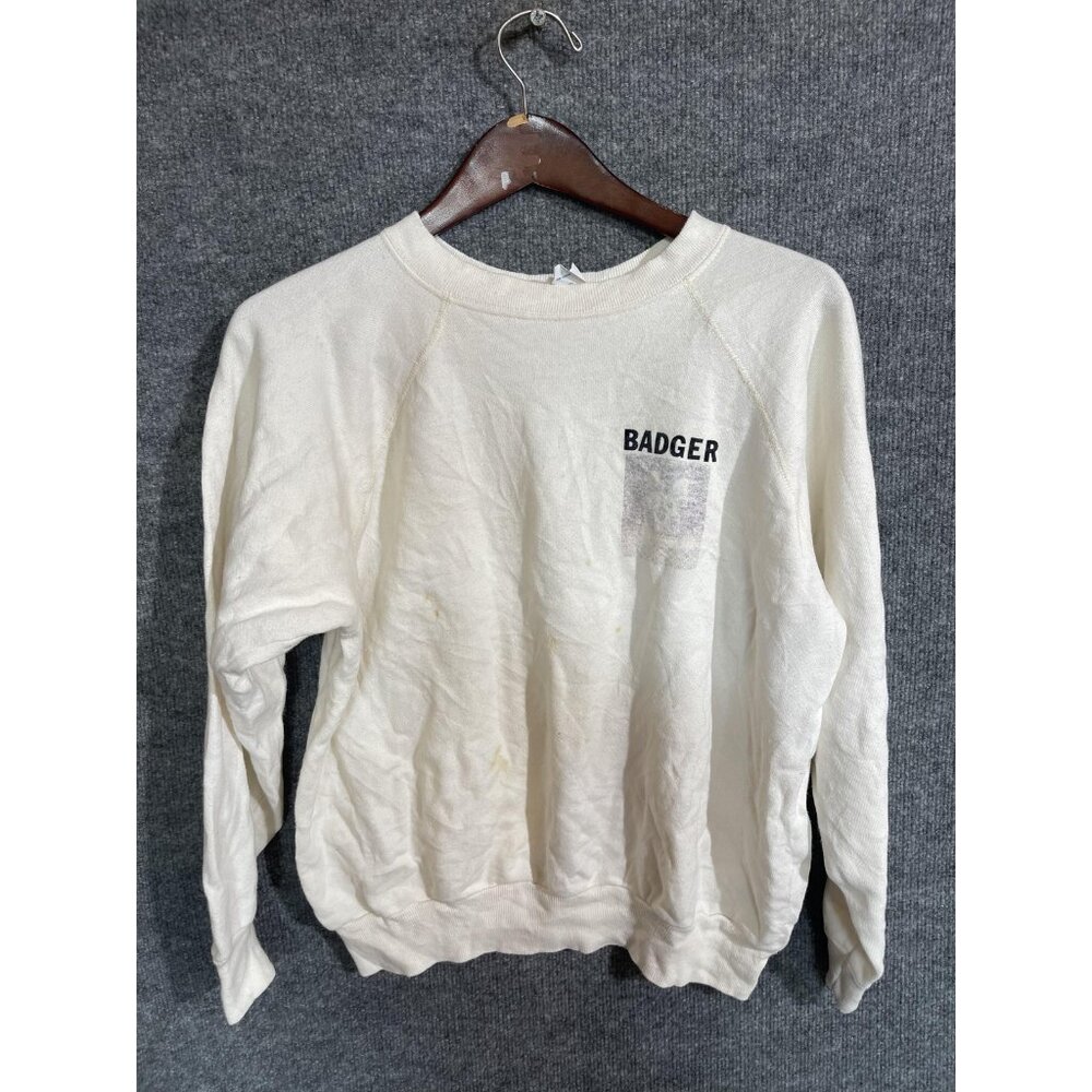 Tultex Sweatshirt Mens Large White Badger Graphic Fleece Pullover Made USA